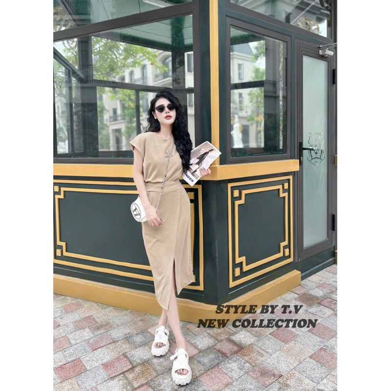 Bộ đồ nữ.sét váy thể thao xuân hè cổ tròn đồ mặc nhà tay cộc chân váy chất vải Umi hàng quảng châu Size SML tohoa _shop