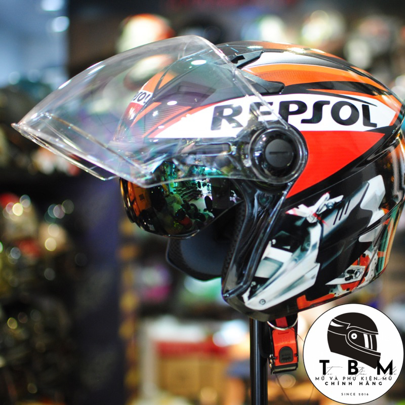Mũ bảo hiểm 3/4 2 kính Royal M268 tem Repsol