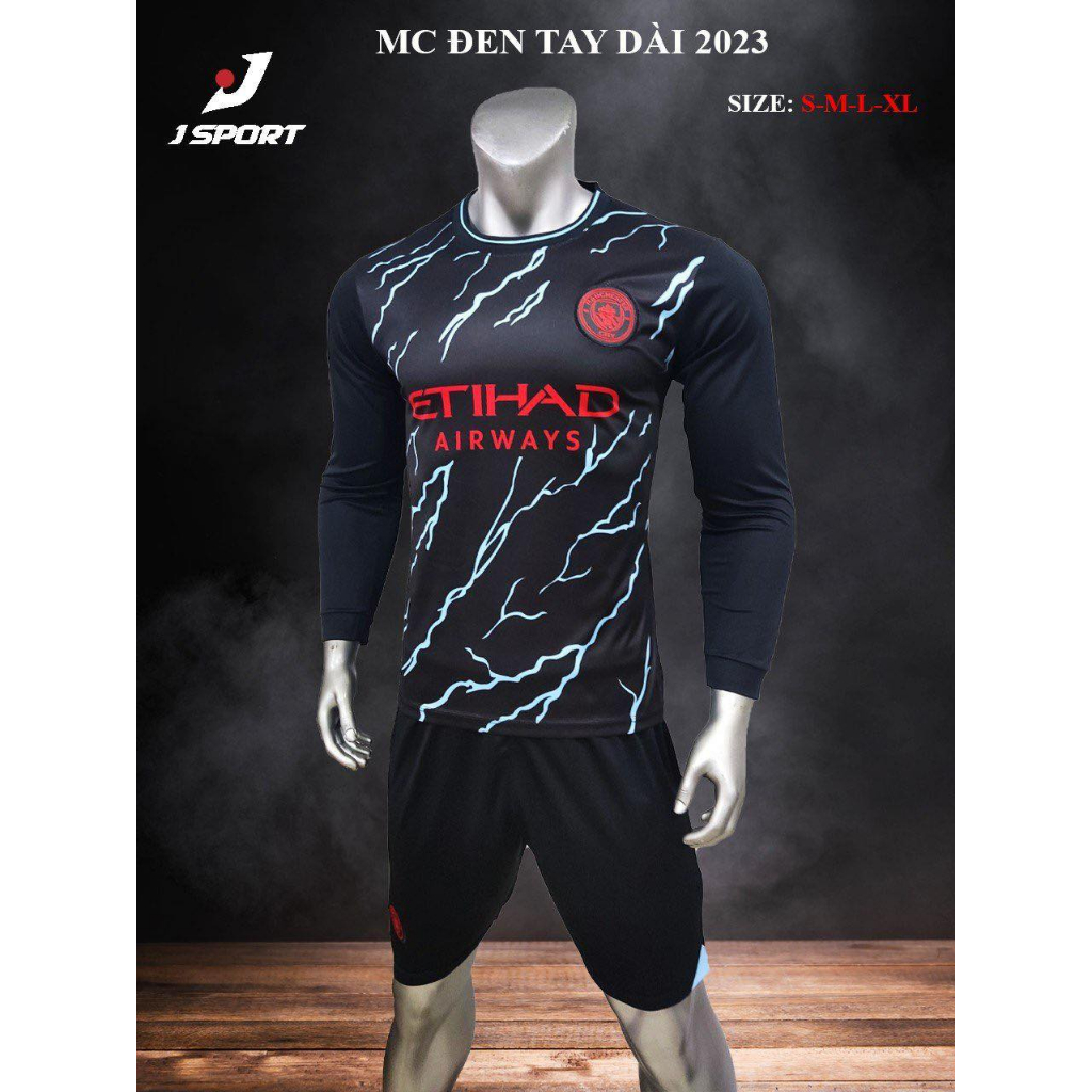 Áo đá bóng, quần áo bóng đá, áo Manchester City Đen Vàng tay dài - Chất thun lạnh cao cấp, bền, thoáng
