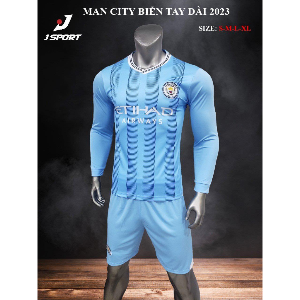 Áo đá bóng, quần áo bóng đá, áo Manchester City Đen Vàng tay dài - Chất thun lạnh cao cấp, bền, thoáng