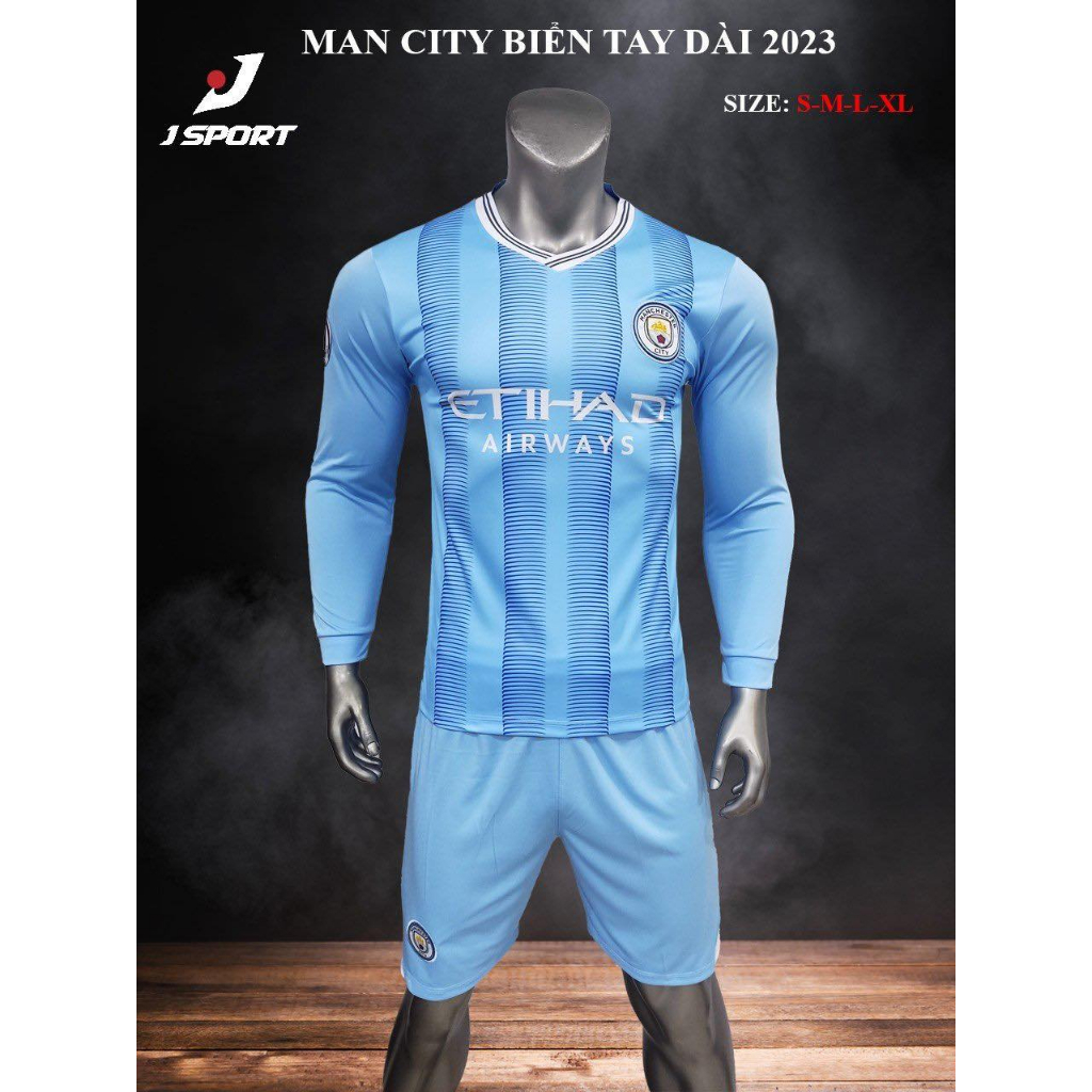 Áo đá bóng, quần áo bóng đá, áo Manchester City Đen Vàng tay dài - Chất thun lạnh cao cấp, bền, thoáng