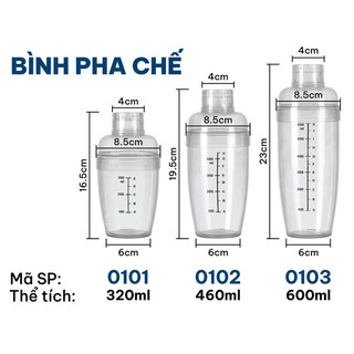 Bình lắc Shaker pha chế nhựa, chia vạch đen 320, 460, 600ml