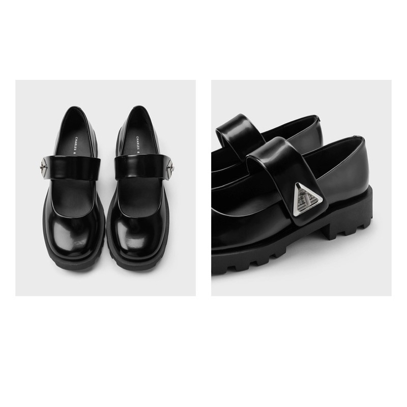 Giày búp bê Cnk Mary Jane đế bánh xe cao 3.5cm khoá tam giác kim loại phong cách mới hàng Fullbox 2023 G05