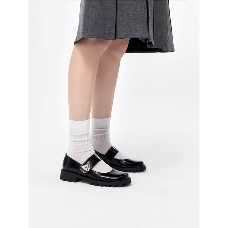 Giày búp bê Cnk Mary Jane đế bánh xe cao 3.5cm khoá tam giác kim loại phong cách mới hàng Fullbox 2023 G05