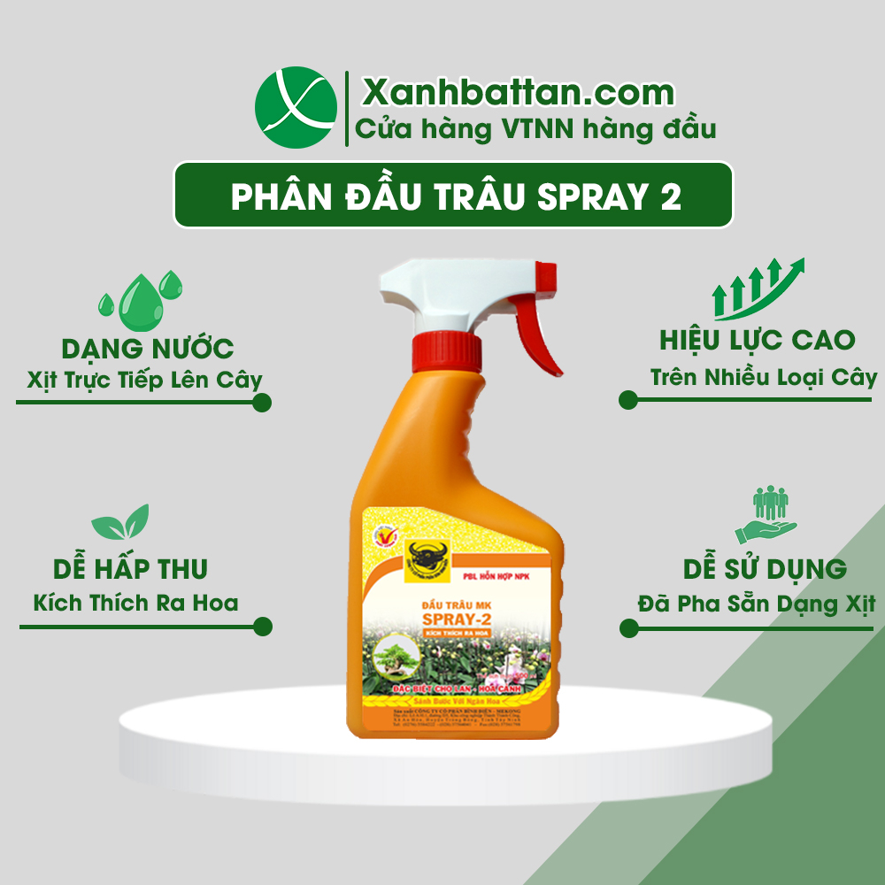 Phân bón Đầu Trâu SPRAY 2 kích thích ra hoa cho phong lan, hoa hồng, hoa kiểng Chai 500ml