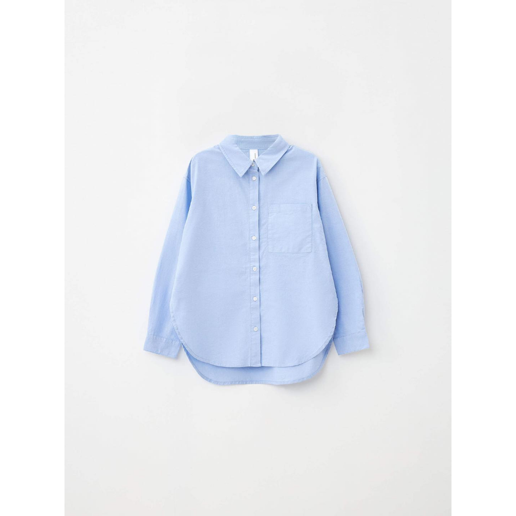 Áo sơmi xanh oversize bé gái