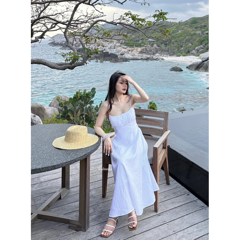 𝐖𝐚𝐯𝐢𝐞 𝐃𝐫𝐞𝐬𝐬 - Đầm Xếp Ngực Linen Tưng Cao Cấp