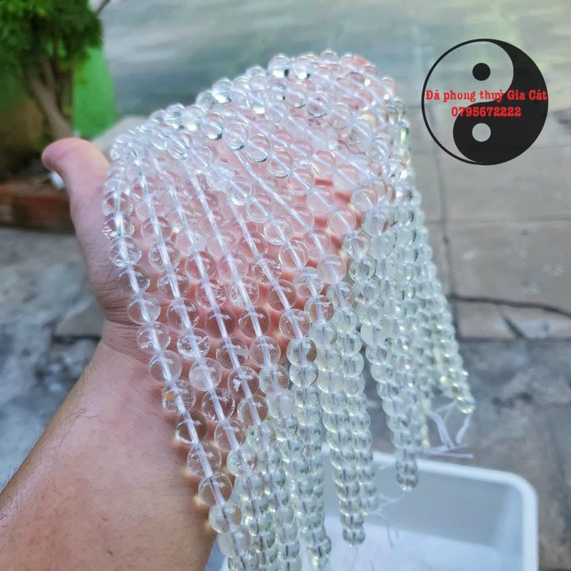 Vòng tay đá Thach Anh trắng sạch 5a trongkiểm định