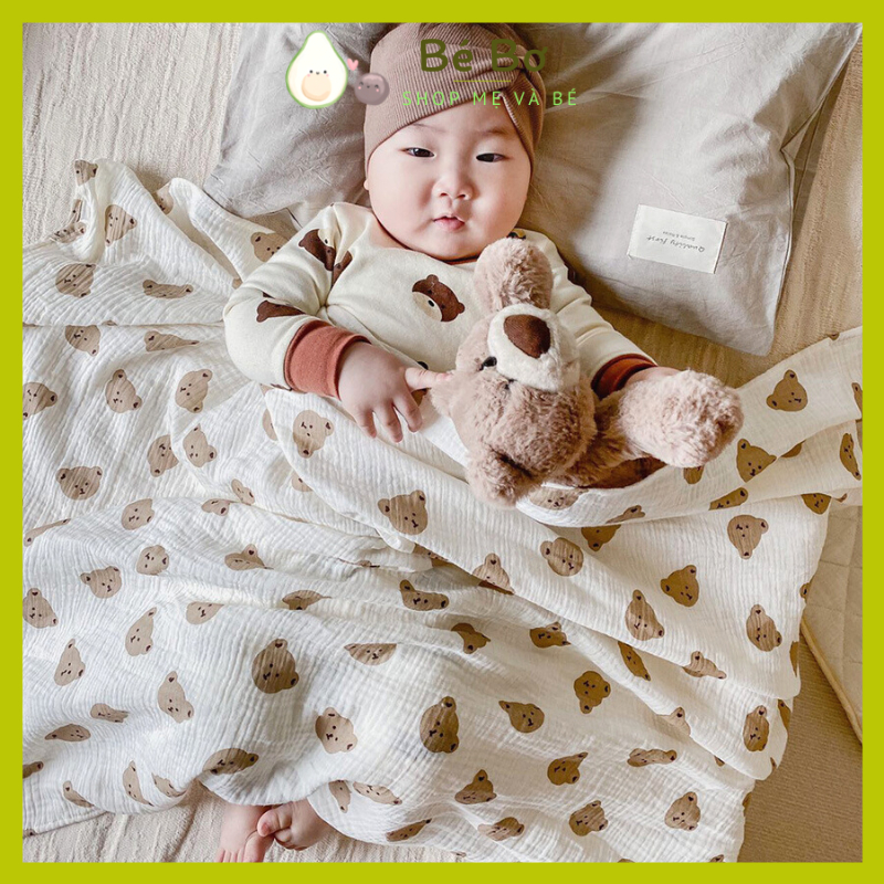 Khăn tắm xô Muslin sợi tre chính hãng 2 lớp đa năng cho bé, Khăn xô muslin KT 90x100cm tiện lợi cho mẹ và bé Bé Bơ Store