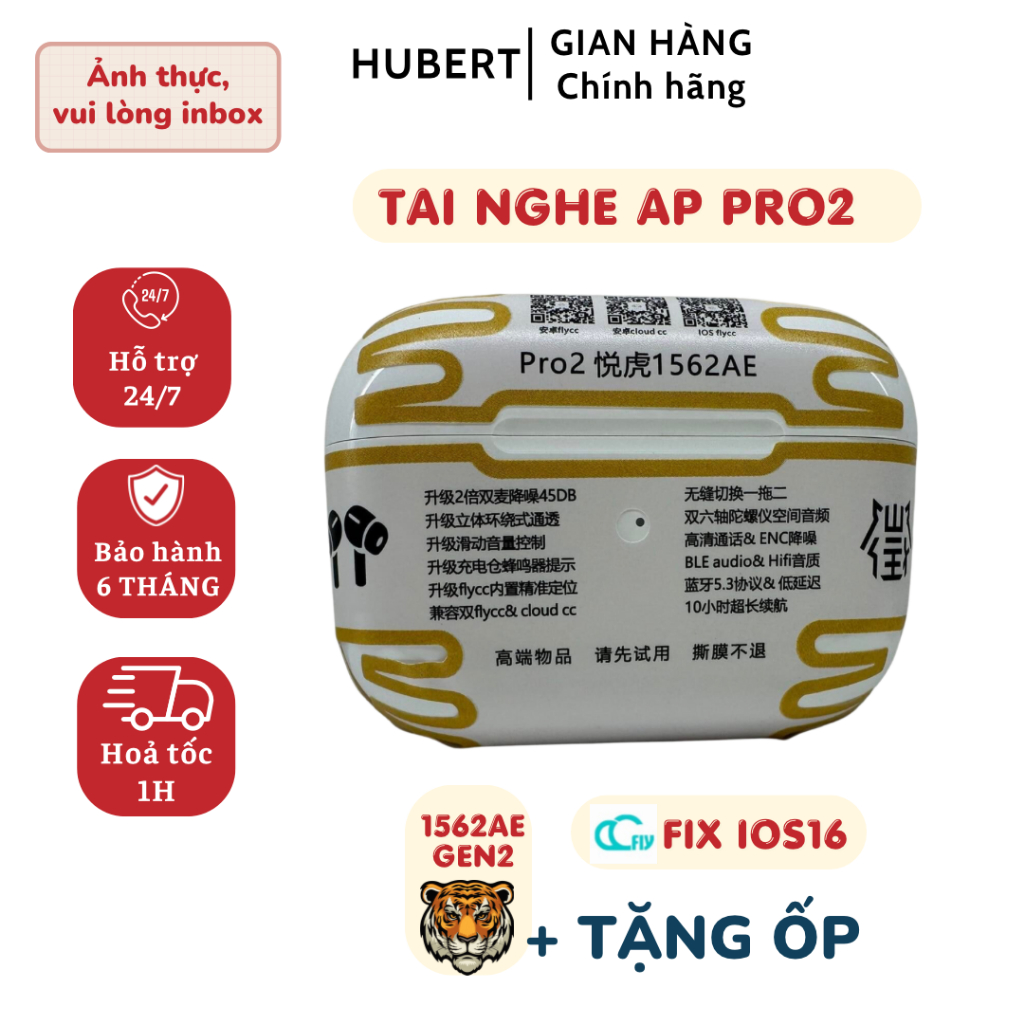Tai Nghe Bluetooth AP Pro2 1562AE Xuyên Âm Chống Ồn Chỉnh Âm Lượng Đã FIX IOS16 Pin 10H Cao Cấp - Thương Hiệu Hubert