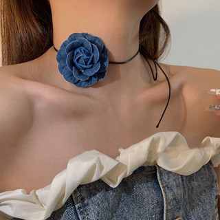 Vòng cổ hoa vải dây dài thắt nơ phong cách retro vintage