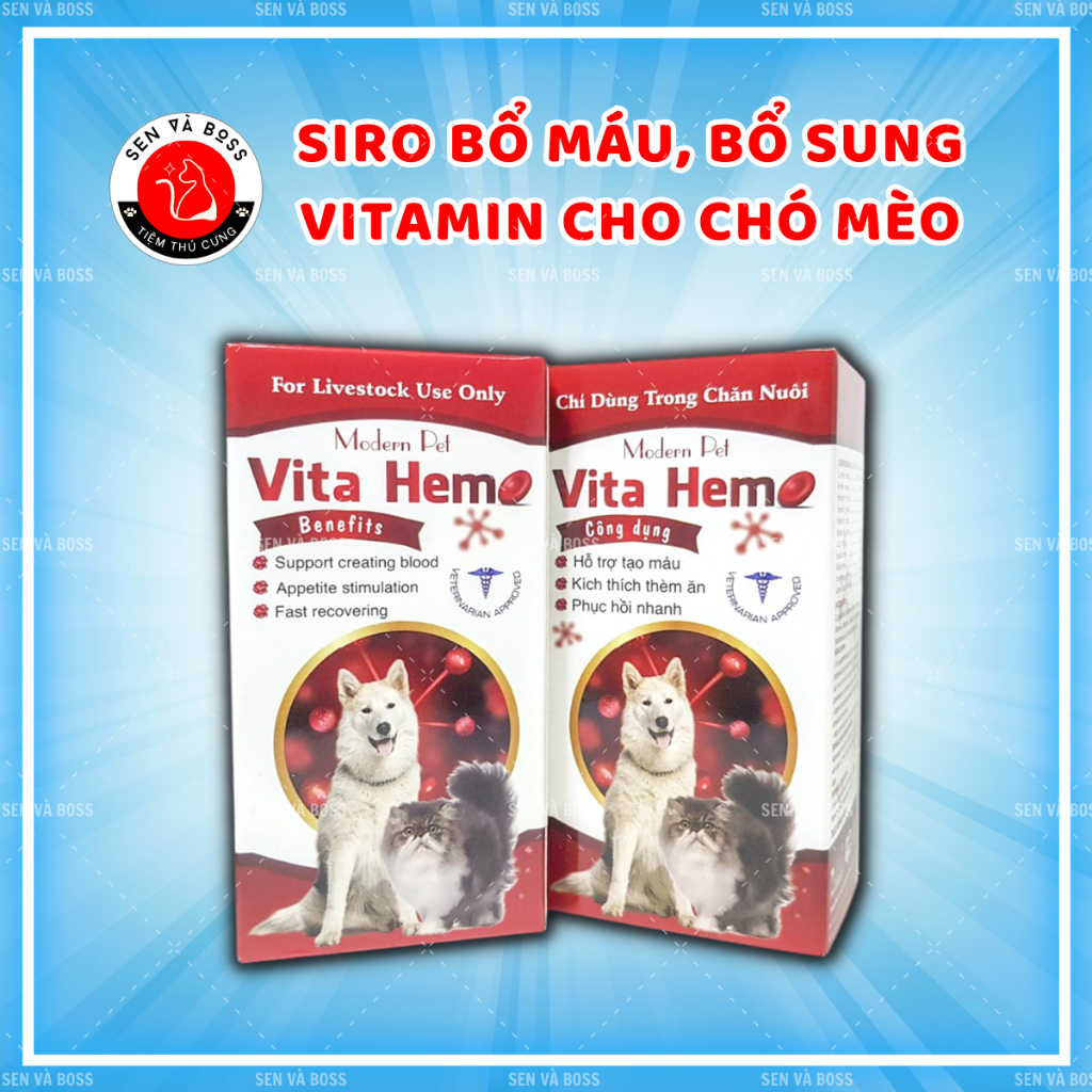 Vita Hemo Hỗ trợ tạo máu kích thích thèm ăn phục hồi nhanh cho chó mèo - 100ml - Thái Lan