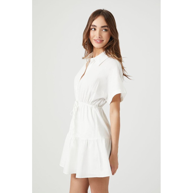 Đầm sơ mi thắt eo Trắng/Đen - Tiered Poplin Shirt Dress