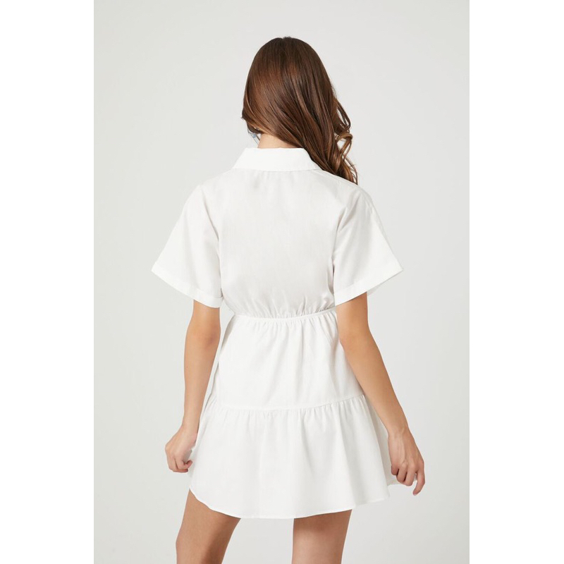 Đầm sơ mi thắt eo Trắng/Đen - Tiered Poplin Shirt Dress