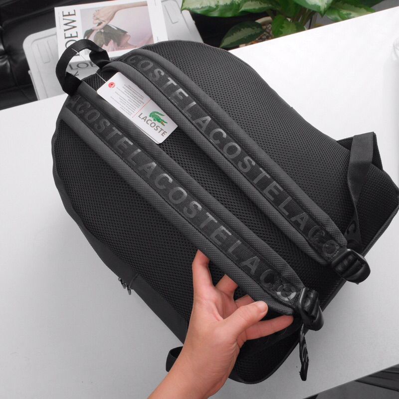 Balo Thời Trang LC Backpack Full Black Logo Basic Chất Liệu Da Si Cao Cấp Chống Nước Balo Da Đen Trơn Bánh Mì Store