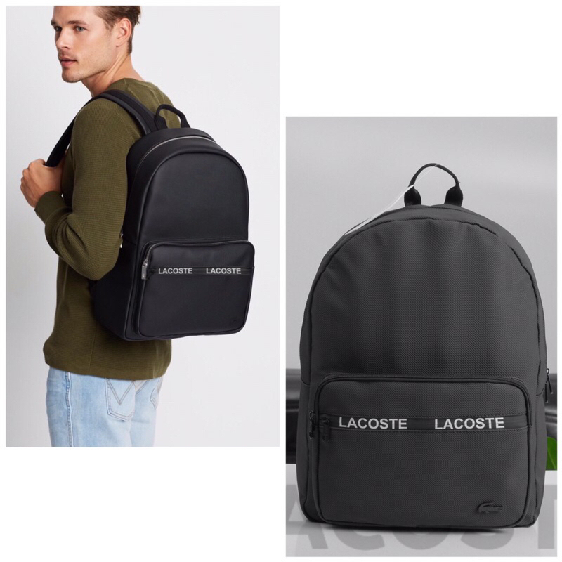 Balo Thời Trang LC Backpack Full Black Logo Basic Chất Liệu Da Si Cao Cấp Chống Nước Balo Da Đen Trơn Bánh Mì Store