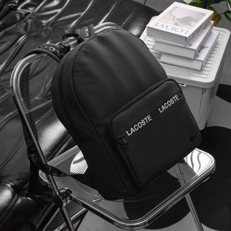 Balo Thời Trang LC Backpack Full Black Logo Basic Chất Liệu Da Si Cao Cấp Chống Nước Balo Da Đen Trơn Bánh Mì Store