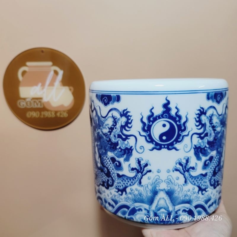 Bát hương họa tiết rồng men trắng phong thủy bày bàn thờ gia tiên đủ kích thước gốm ALL Bát Tràng hàng đẹp
