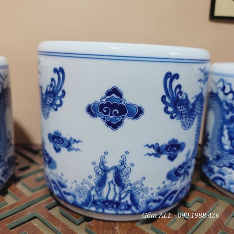 Bát hương họa tiết rồng men trắng phong thủy bày bàn thờ gia tiên đủ kích thước gốm ALL Bát Tràng hàng đẹp