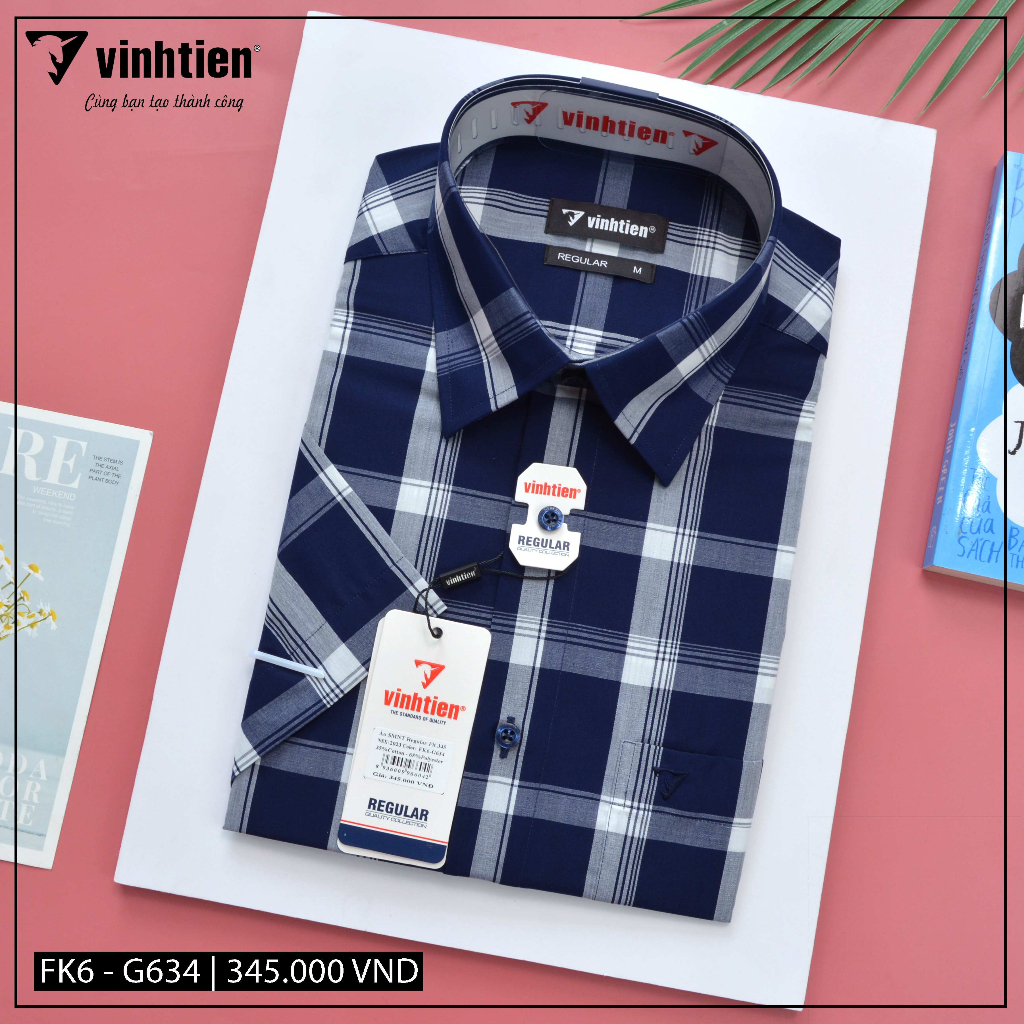 Áo Sơ Mi Ngắn Tay Size 2XL Sọc Caro Vạt Bầu Vĩnh Tiến 345 - Size 2XL