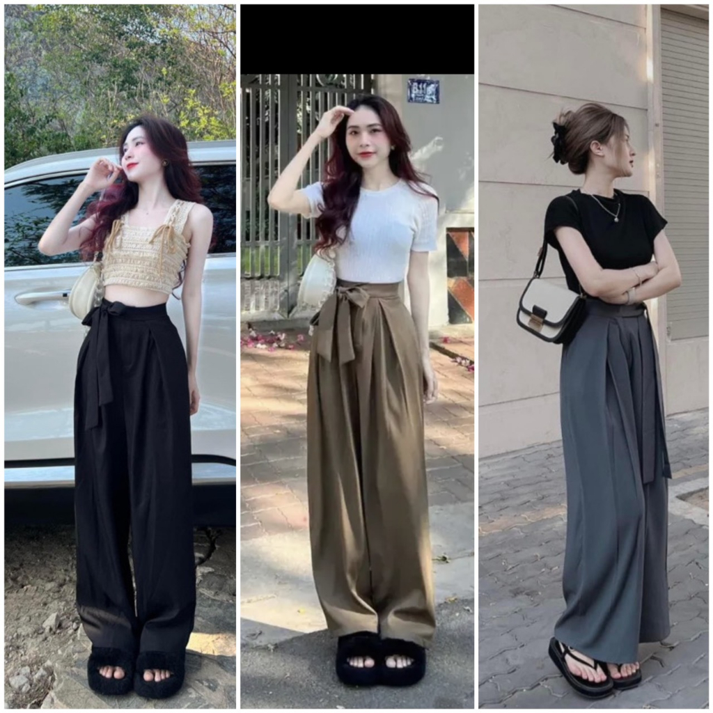 QUẦN TÂY ỐNG RỘNG THẮT NƠ hot trend 2023 Mã 180- Form Rộng - Chất GORL Nhật , mềm, mát, độ rủ cao