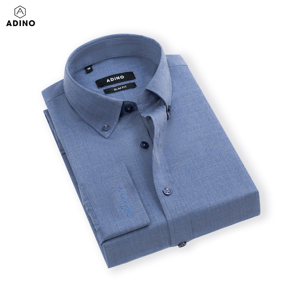 Áo sơ mi nam cổ Button Down màu xanh tím ADINO vải sợi tre Bamboo mềm mịn thoáng mát dáng slimfit công sở trẻ trung S267