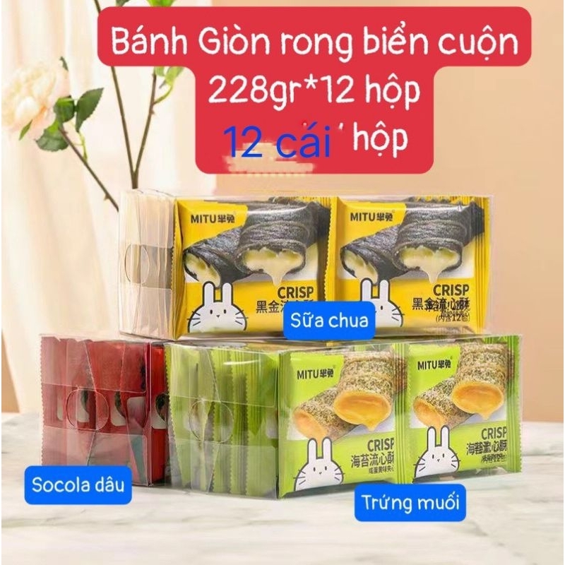 bánh quế rong biển giòn cuộn nhân kem mitu hộp 12 gói