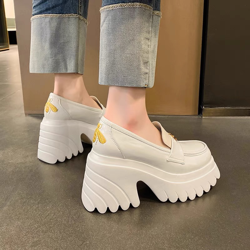 ORDER 🤎 Giày chunky da trơn gót logo thêu đế cao su 10cm 33-39