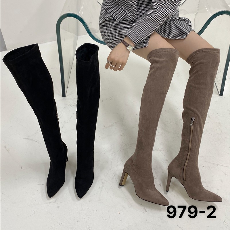 BỐT ĐÙI NỮ QUA GỐI DA NHUNG GÓT THANH CAO 9CM HÀNG QC FULBOX 979-2