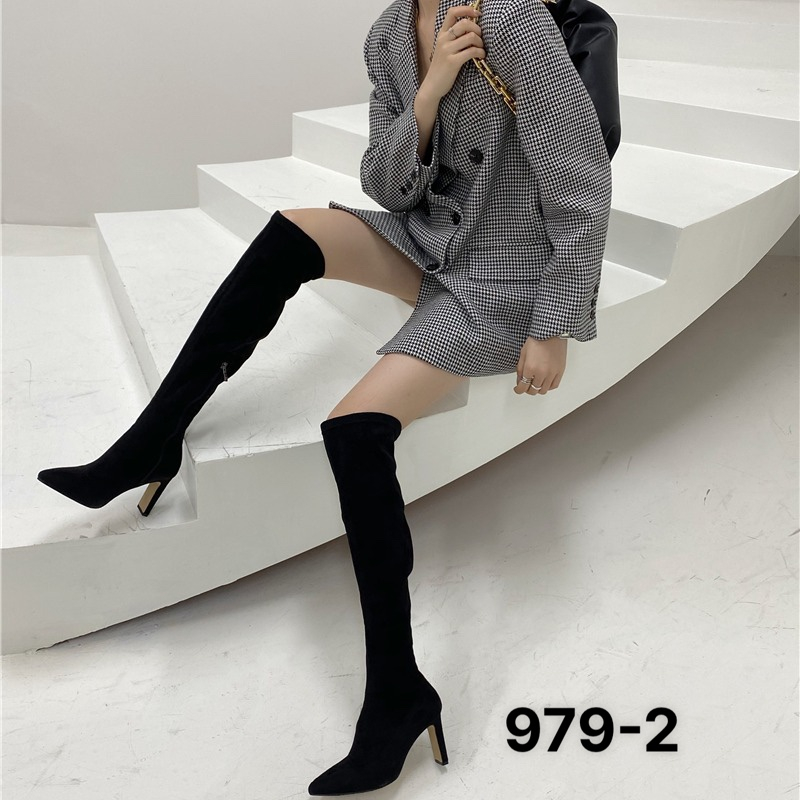 BỐT ĐÙI NỮ QUA GỐI DA NHUNG GÓT THANH CAO 9CM HÀNG QC FULBOX 979-2