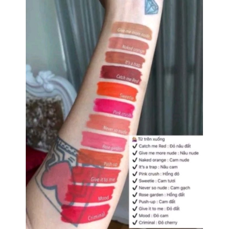 Son kem lỳ Ty Cosmetics ( Mua 1 được 4 gồm son kem + mask nén+ son dưỡng + son sáp hoặc kem mụn)