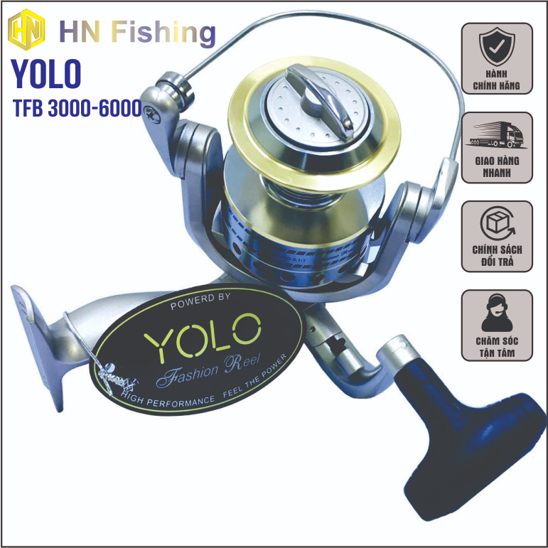 Máy câu cá Yolo TFB. Máy câu lure, máy câu đứng tay quay kim loại. Hoàng Nam Fishing