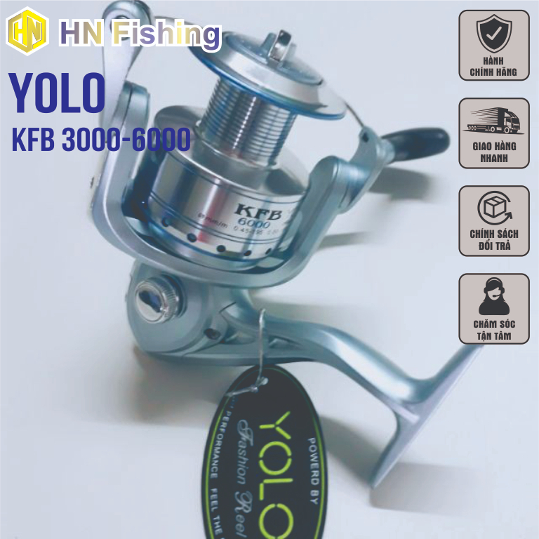 Máy câu cá Yolo KFB. Máy câu lure, máy câu đứng tay quay kim loại. Hoàng Nam Fishing