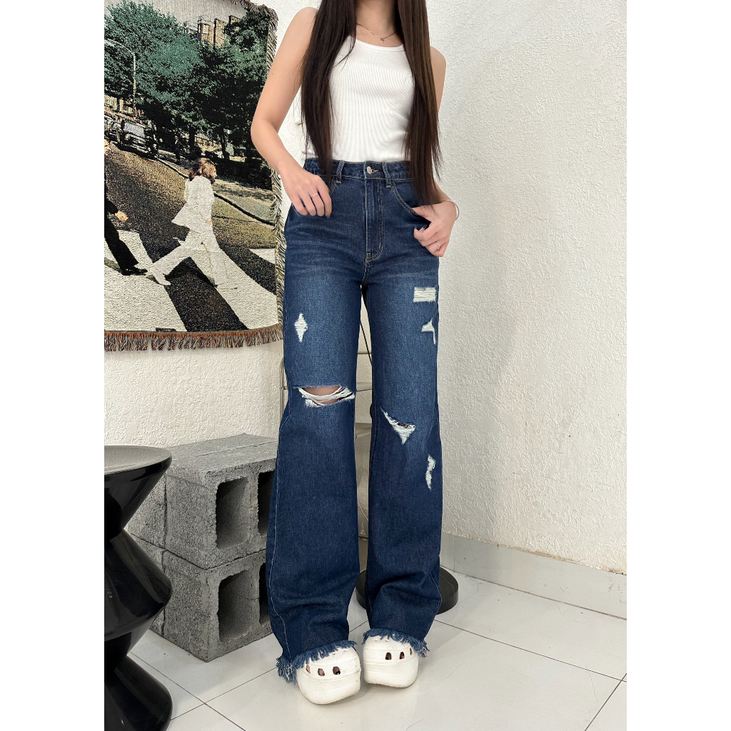Quần Ống suông rách gối lai tua 20decemberjeans mã 2113