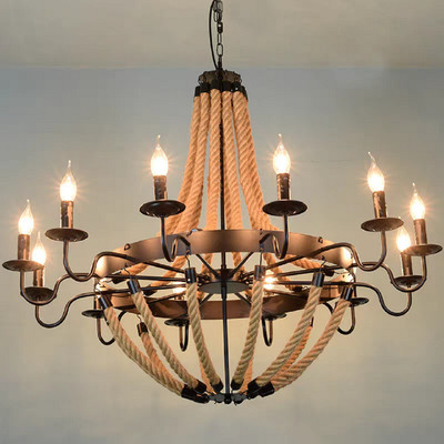 Đèn thả nến dây thừng khung sắt SuperVilighting KHUNGSAT trang trí phòng khách quán bar BH 24 tháng