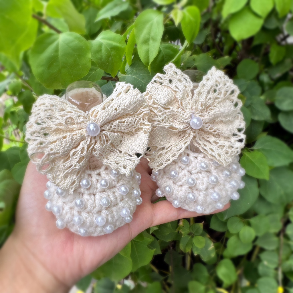 Giày búp bê len đan handmade đính nơ cho bé gái - Riokids G1