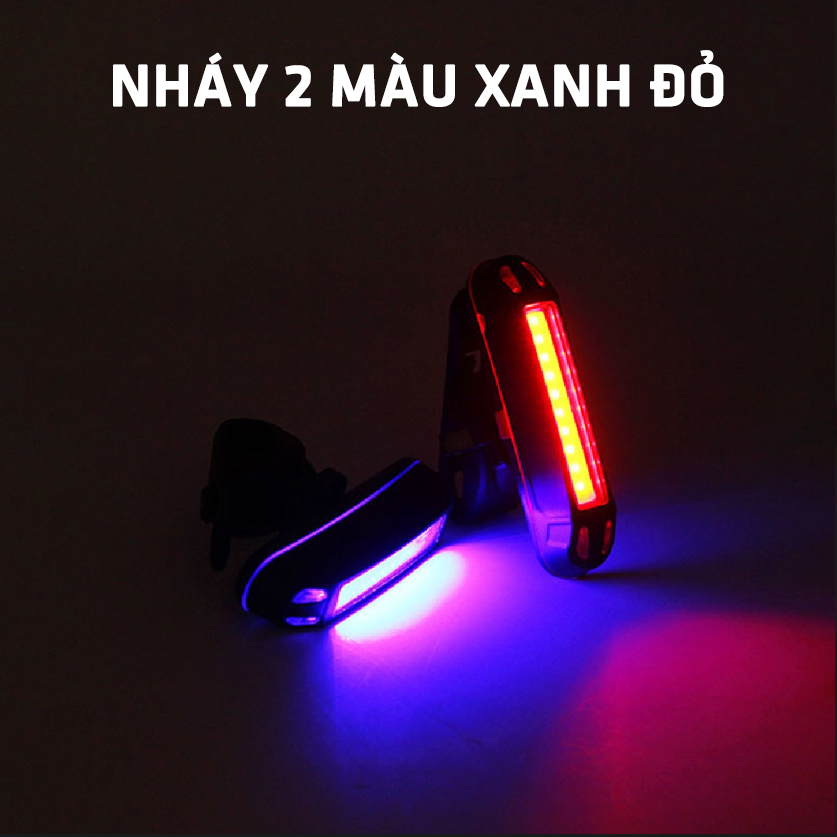 Đèn hậu xe đạp nháy 2 màu Xanh-Đỏ | Đèn hậu xe đạp nháy POLICE | Đèn chống nước sạc lại bằng cáp USB