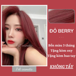 thuốc nhuộm tóc . nhuộm tóc màu đỏ berry , [ thuốc nhuộm tóc tặng kèm oxy trợ dưỡng và bao tay ]