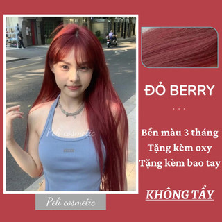 thuốc nhuộm tóc . nhuộm tóc màu đỏ berry , [ thuốc nhuộm tóc tặng kèm oxy trợ dưỡng và bao tay ]