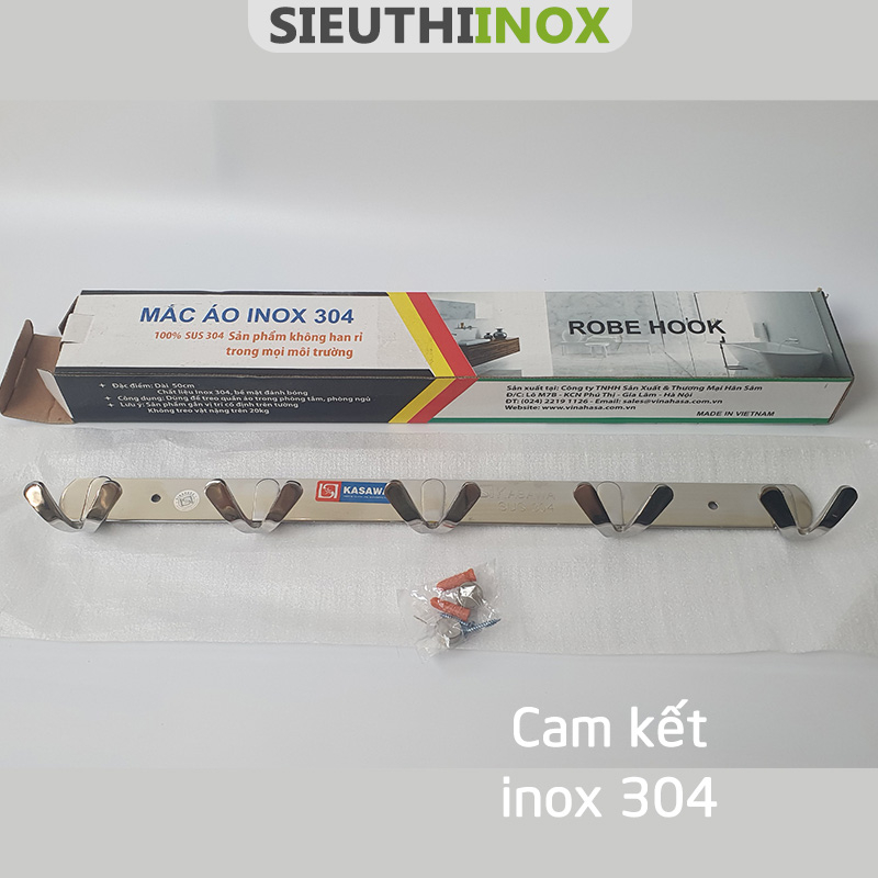 Móc treo quần áo inox 304, 5 móc kép, MH135