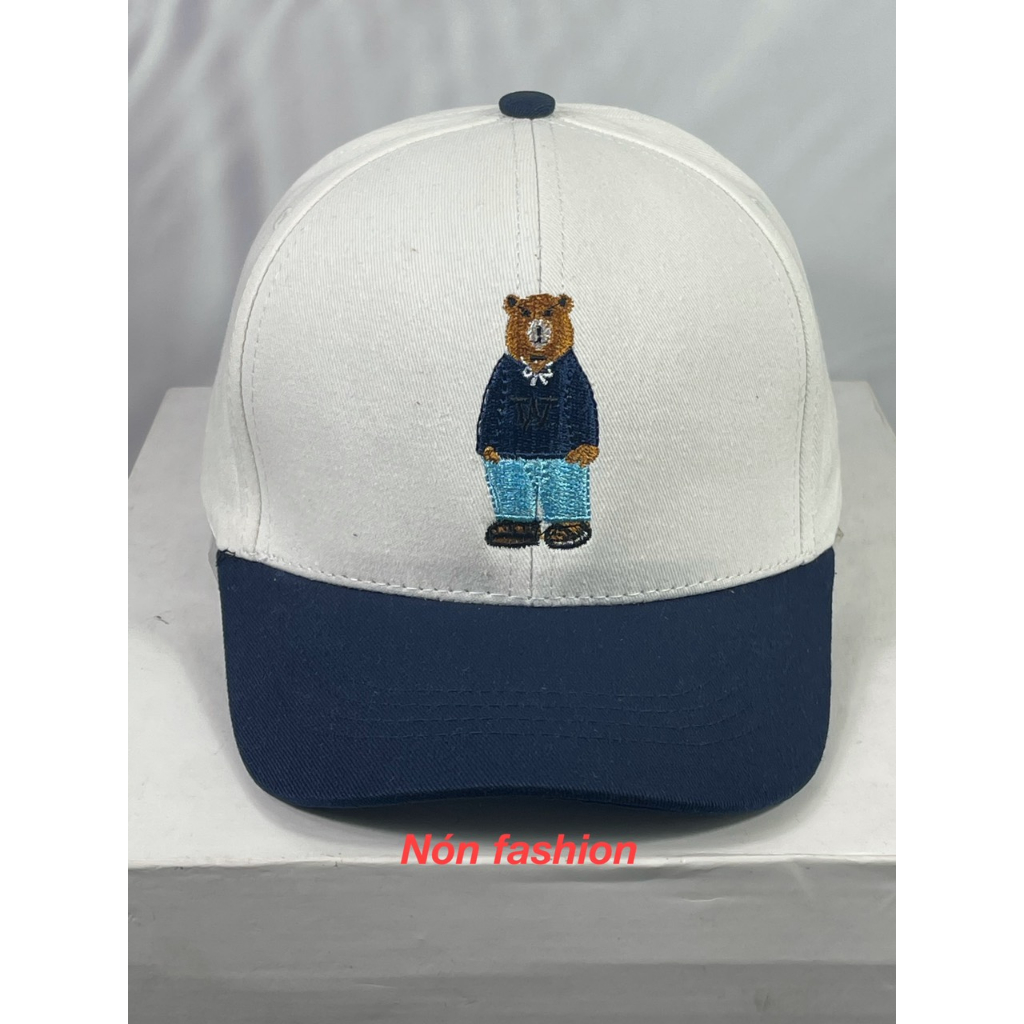 Mũ cặp - Nón đôi - Mũ couple dành cho bé 6 - 12 tuổi thêu gấu phối trắng xanh thời trang siêu đẹp