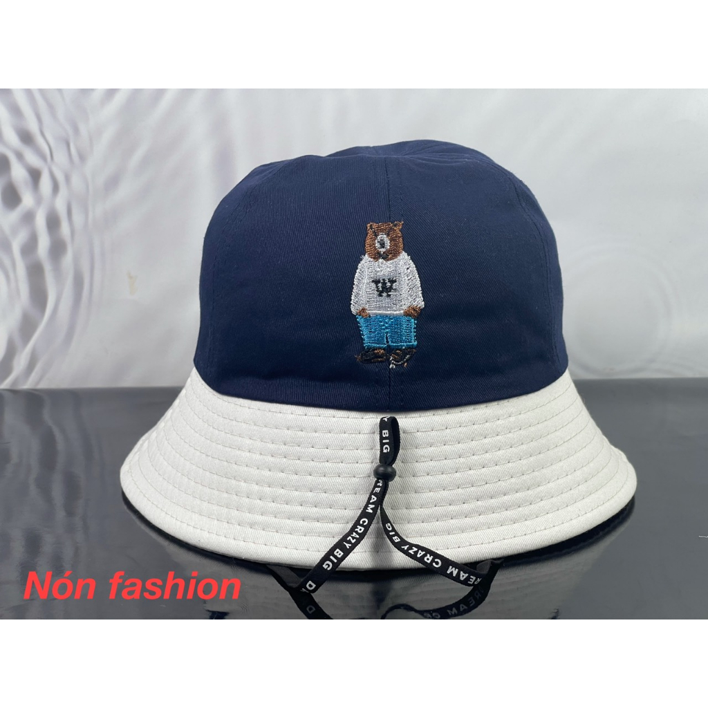 Mũ cặp - Nón đôi - Mũ couple dành cho bé 6 - 12 tuổi thêu gấu phối trắng xanh thời trang siêu đẹp