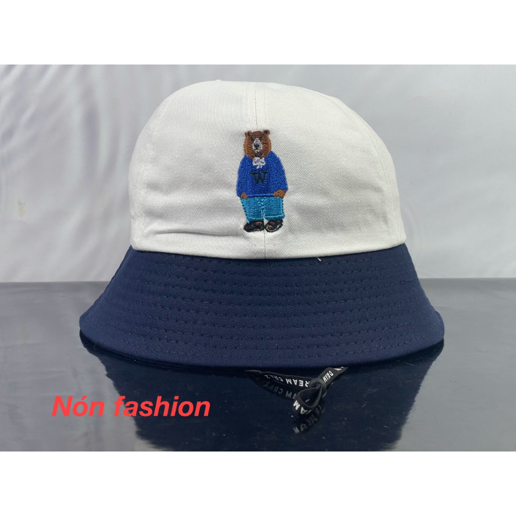 Mũ cặp - Nón đôi - Mũ couple dành cho bé 6 - 12 tuổi thêu gấu phối trắng xanh thời trang siêu đẹp