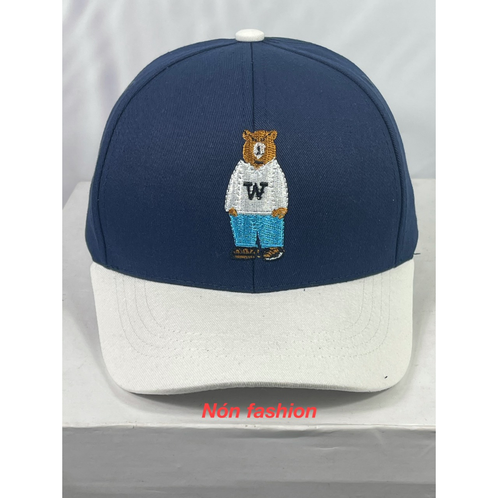 Mũ cặp - Nón đôi - Mũ couple dành cho bé 6 - 12 tuổi thêu gấu phối trắng xanh thời trang siêu đẹp