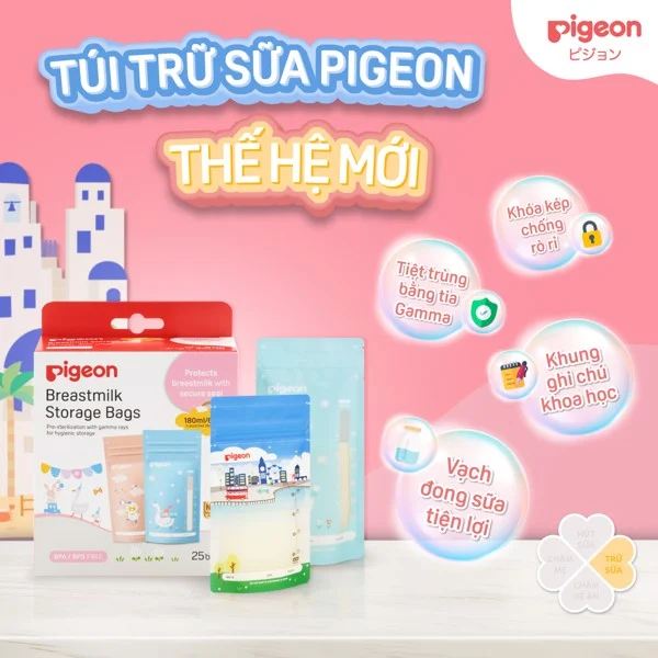 túi trữ sữa, túi trữ sữa mẹ pigeon 180ml, 25 túi/hộp