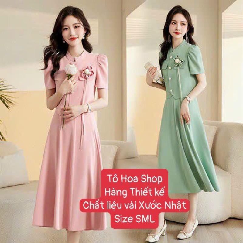 Bộ đồ nữ.sét váy thể công sở hè cổ tàu đồ mặc nhà tay cộc chân váy chất vải xước nhật hàng thiết kế Size SML tohoa _shop