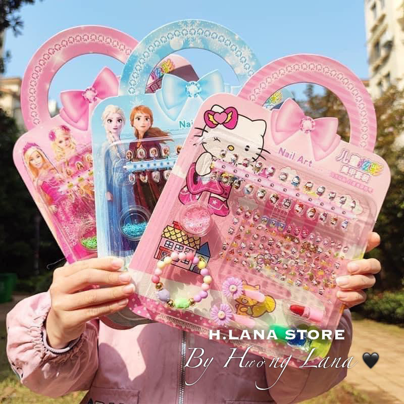 Vỉ đồ chơi trang điểm làm móng làm nails sticker 3D nổi dán móng tay cho bé gái hình Elsa-công chúa Disney-Ariel-Sofia