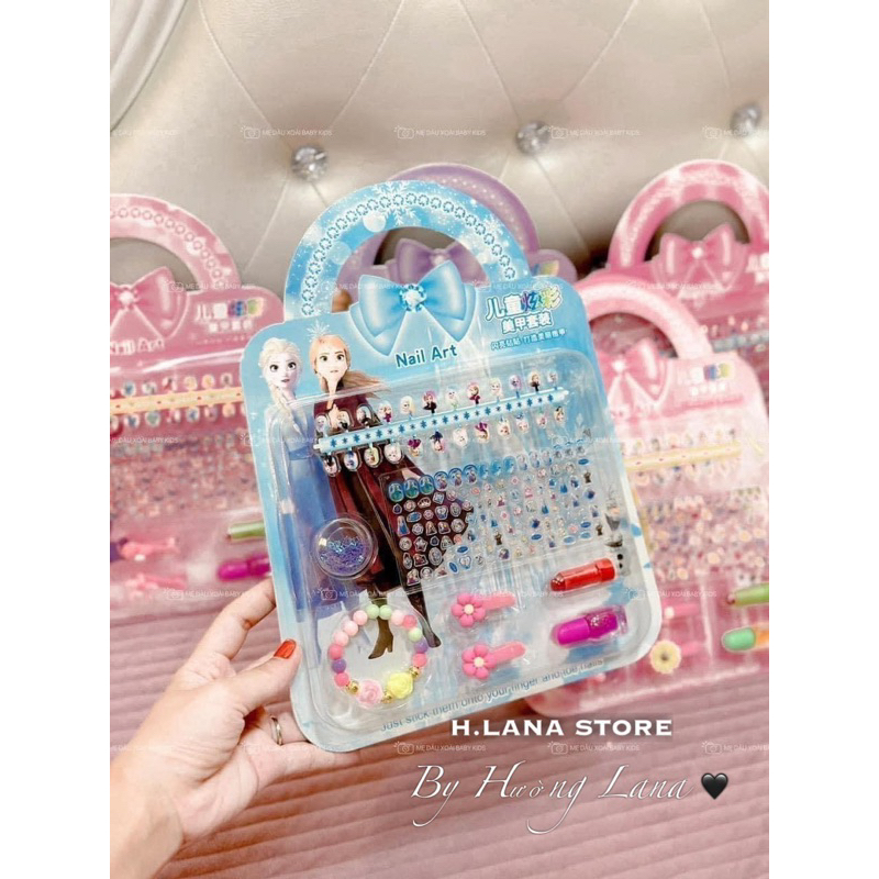 Vỉ đồ chơi trang điểm làm móng làm nails sticker 3D nổi dán móng tay cho bé gái hình Elsa-công chúa Disney-Ariel-Sofia