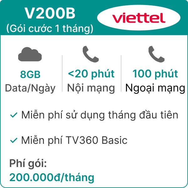 Sim 4g viettel v90b, v120b, v120n, v160b, v200b, 1gb, 1,5gb, 4gb, 8gb/ngày tốc độ cao, gọi miễn phí