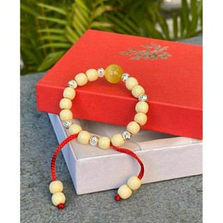 Vòng dâu mix bi bạc và đá phong thủy. Mẫu dây rút. A1